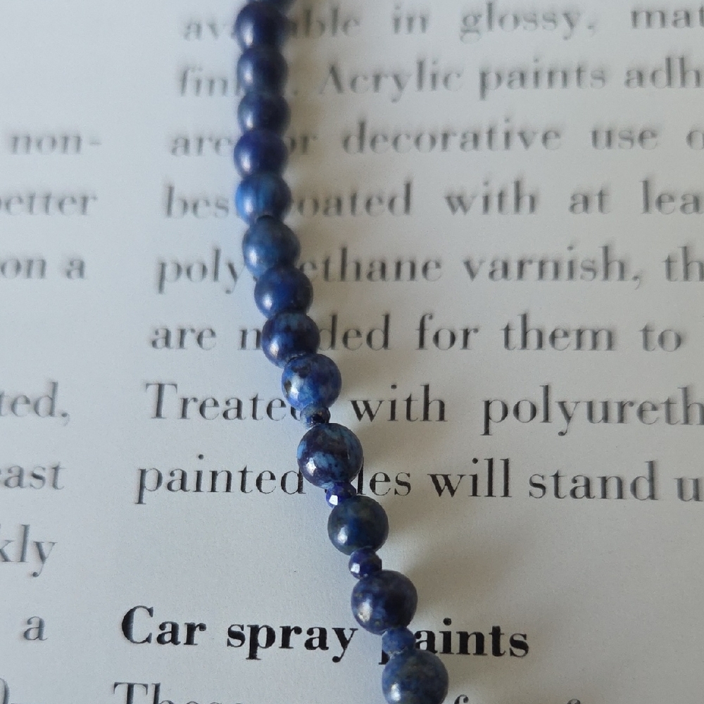Real Lapis Lazuli Bead Necklace With Gold Pendant -Handcraft/  Boho Style - Picture 8 of 12